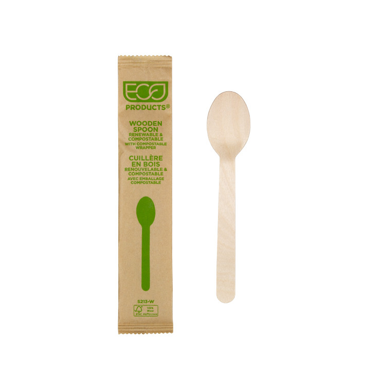 Cuillère en Bois Jetable Emballée 16cm (500 Utés) Cuillère en Bois Jetable Emballée 16cm (500 Utés)