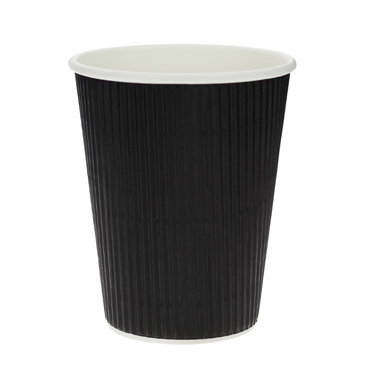 Gobelet Carton 12 Oz/360ml Ondulé Noir Ø8,7cm (25 Unités)