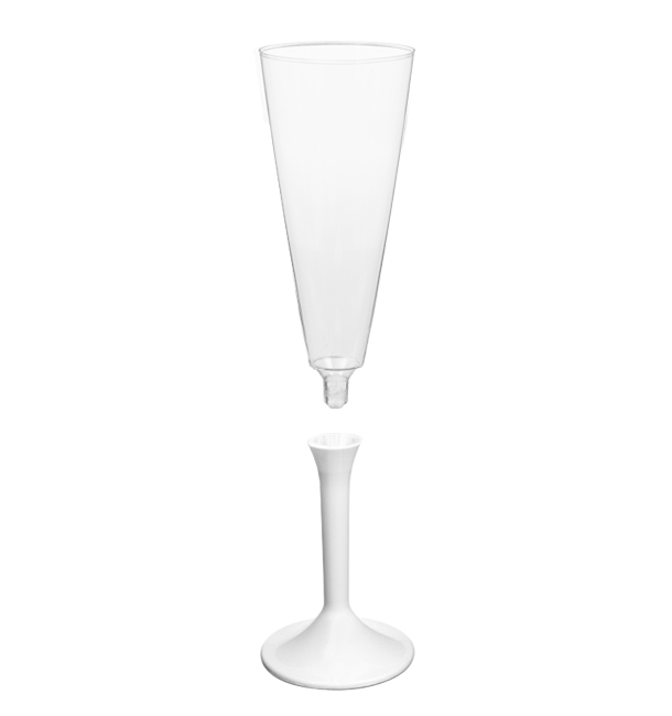 Flûte Champagne Plastique Pied Blanc 160ml 2P (20 Utés)