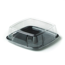 Plateau carré en plastique dur Noir avec Couvercle 27x27cm (5 Utés)