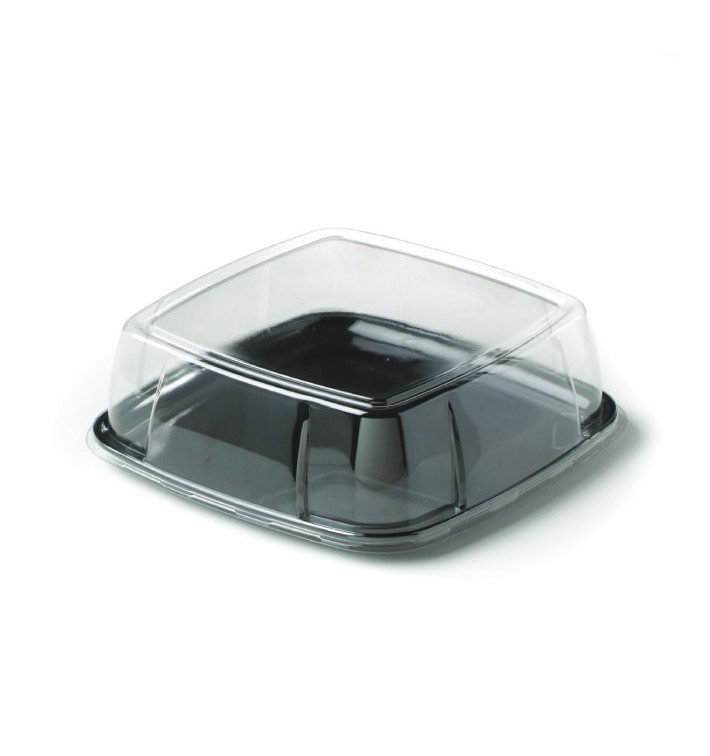 Plateau carré en plastique dur Noir avec Couvercle 27x27cm (25 Utés) Plateau carré en plastique dur Noir avec Couvercle 27x27cm (25 Utés)