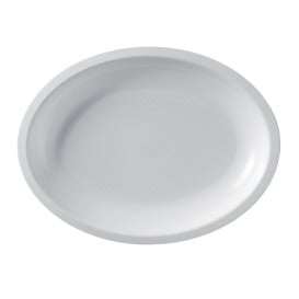 Plateau Plastique Réutilisable Ovale Blanc PP 255x190mm (50 Utés)