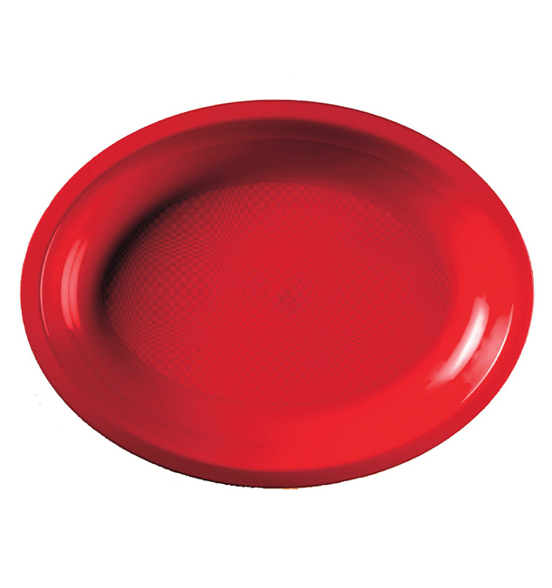 10 Assiettes ovales plastique réutilisable rouge 25,5 x 19,5 cm