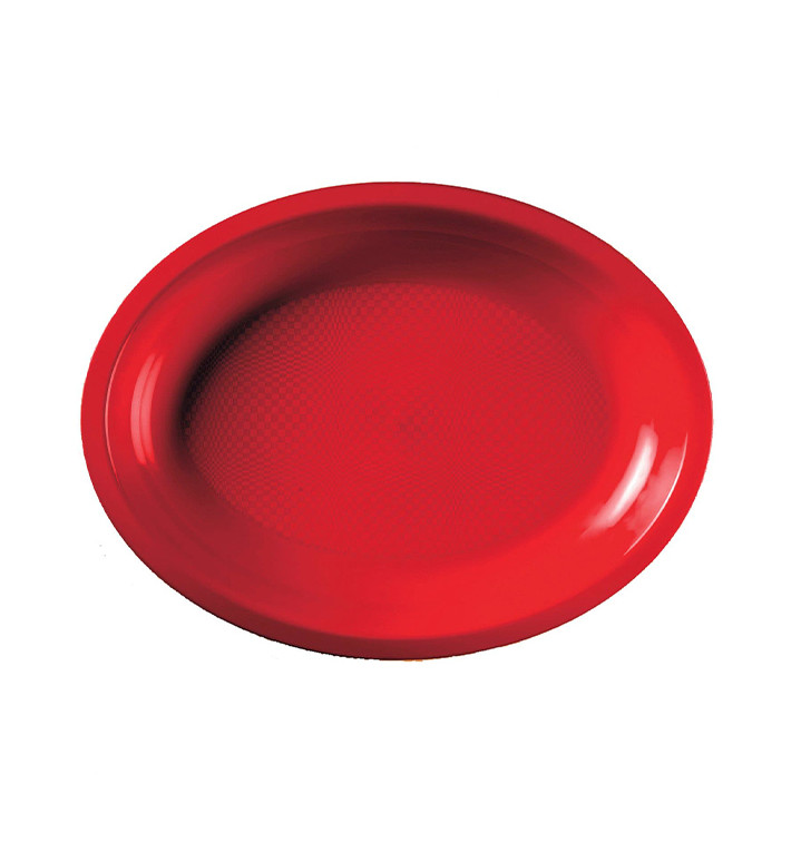 10 Assiettes ovales plastique réutilisable rouge 25,5 x 19,5 cm