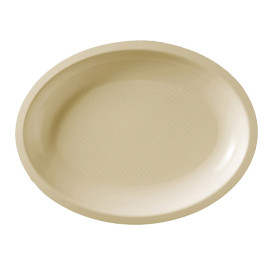 Plateau Plastique Réutilisable Ovale Crème PP 255x190mm (50 Utés)