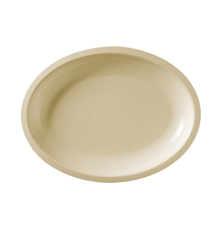 Plateau Plastique Réutilisable Ovale Crème PP 255x190mm (600 Utés)