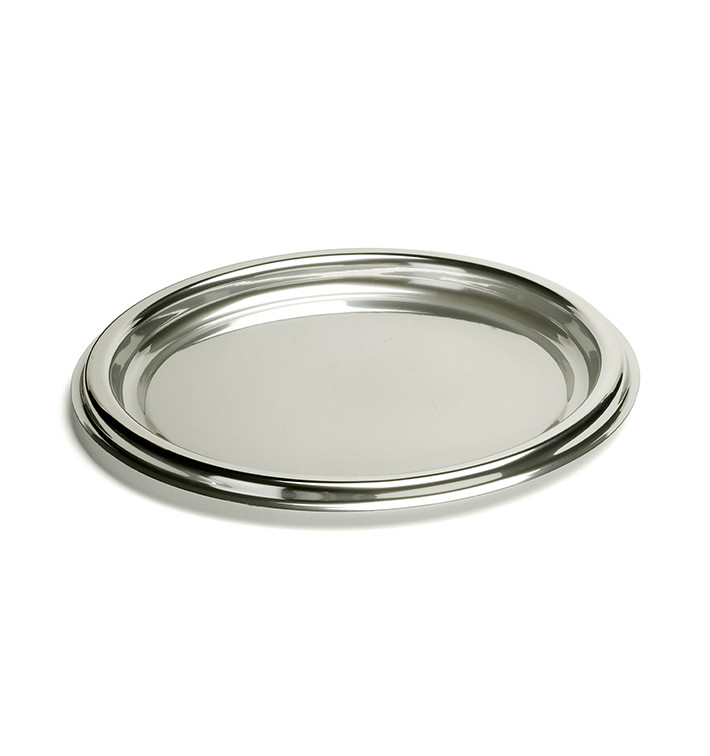 Plateau en Plastique Rond Argenté 40 cm (5 Utés) Plateau en Plastique Rond Argenté 40 cm (5 Utés)