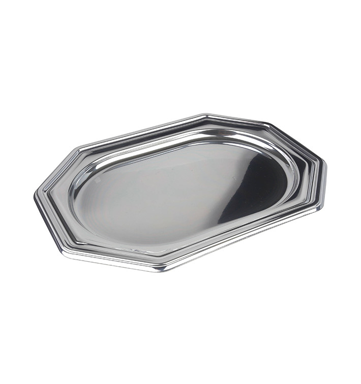 Plateau en Plastique Octogonal Argenté 27x19 cm (50 Utés) Plateau en Plastique Octogonal Argenté 27x19 cm (50 Utés)