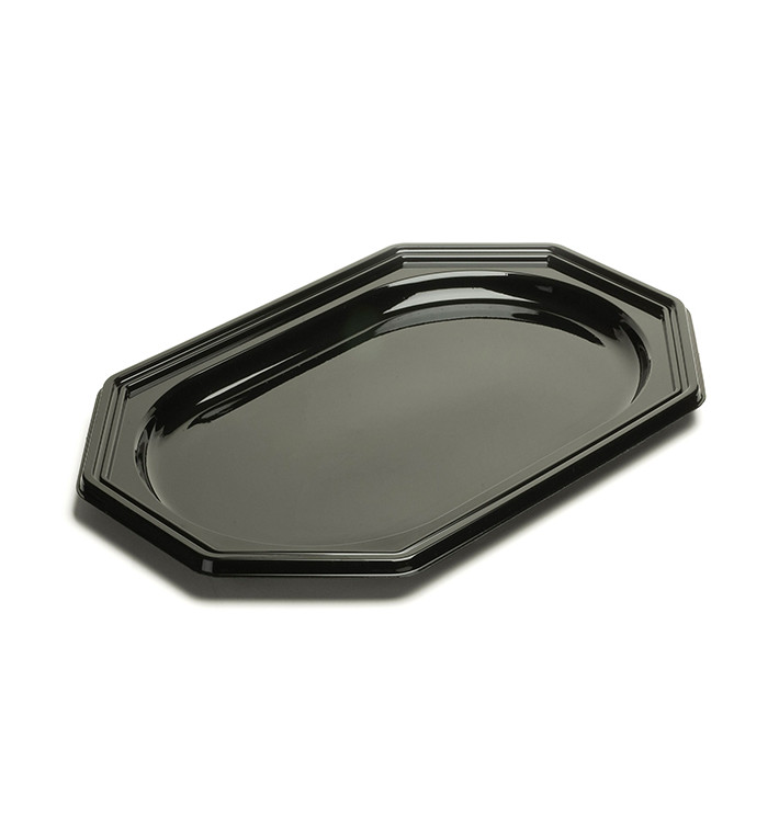 Plateau en Plastique Octogonal Noir 36x24cm (10 Utés)