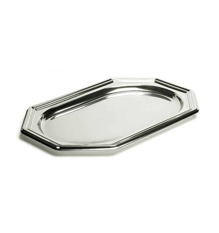 Plateau en Plastique Octogonal Argenté 55x38 cm (5 Utés) Plateau en Plastique Octogonal Argenté 55x38 cm (5 Utés)
