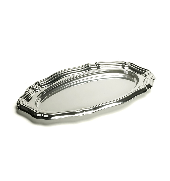 Plateau en Plastique Ovale Argenté 40x27 cm (5 Utés) Plateau en Plastique Ovale Argenté 40x27 cm (5 Utés)