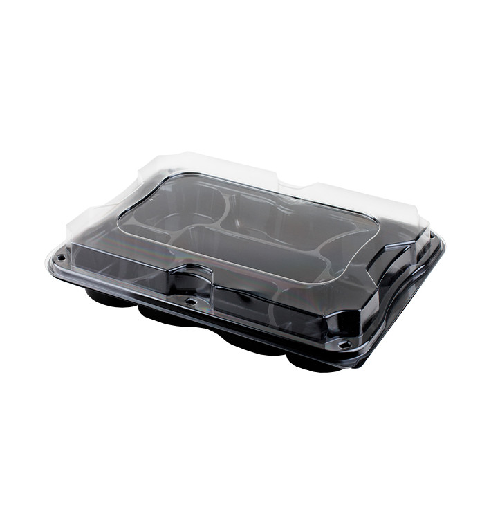 Plateau repas 7 compartiments RPET noir + couvercle - par 5