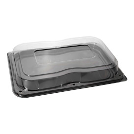 Plateau Rectangulaire Noir et Couvercle PET 46x30cm (15 Unités)