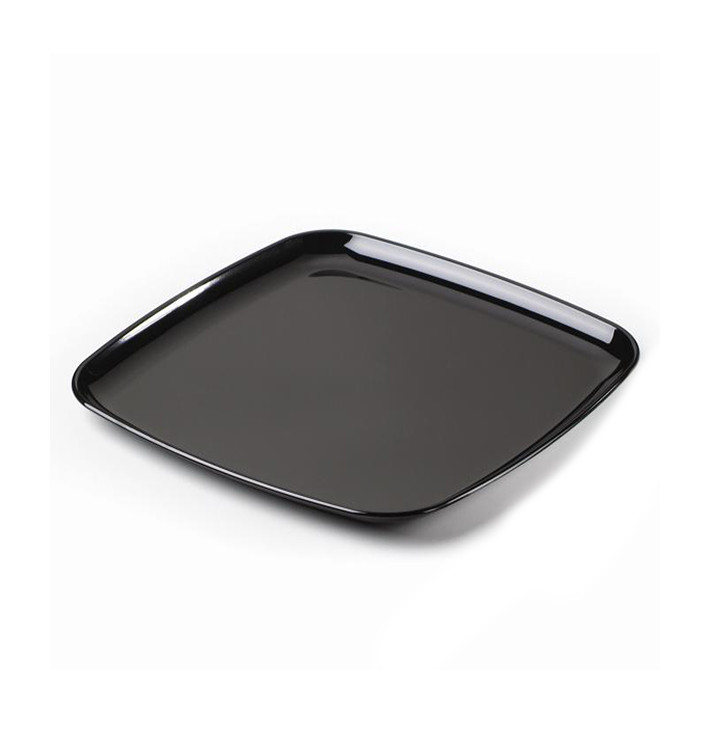 Plateau carré en plastique dur Noir 27x27 cm (25 Utés) Plateau carré en plastique dur Noir 27x27 cm (25 Utés)