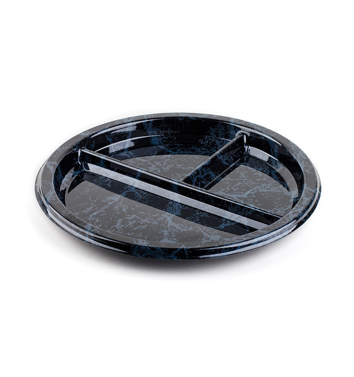 Assiette en Plastique Rond 3 compartiments Marbré 26 cm (250 Utés) Assiette en Plastique Rond 3 compartiments Marbré 26 cm (250 Utés)