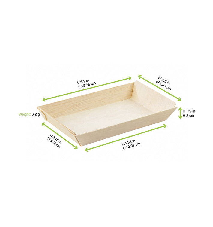 Plateau jetable en bois 13x6,5x2cm 125ml (25 Unités) Plateau jetable en bois 13x6,5x2cm 125ml (25 Unités)