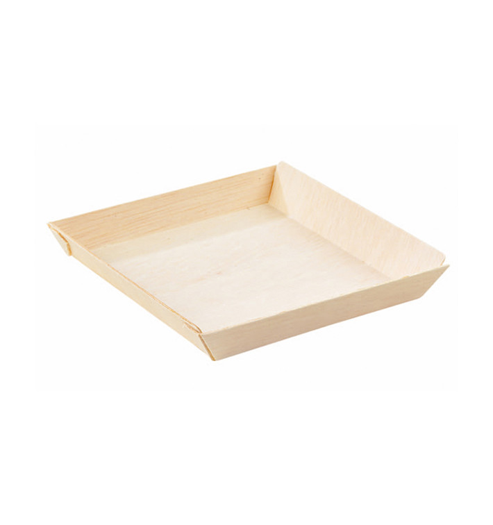 Assiette Carrée en Bois 13x13x2cm 500ml (25 Unités)