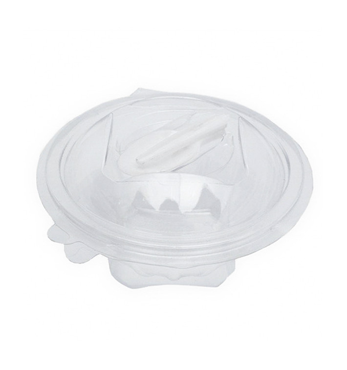 Saladier Rond avec charnière APET et Cuillère 250ml Ø120mm (60 Utés) Saladier Rond avec charnière APET et Cuillère 250ml Ø120mm (60 Utés)