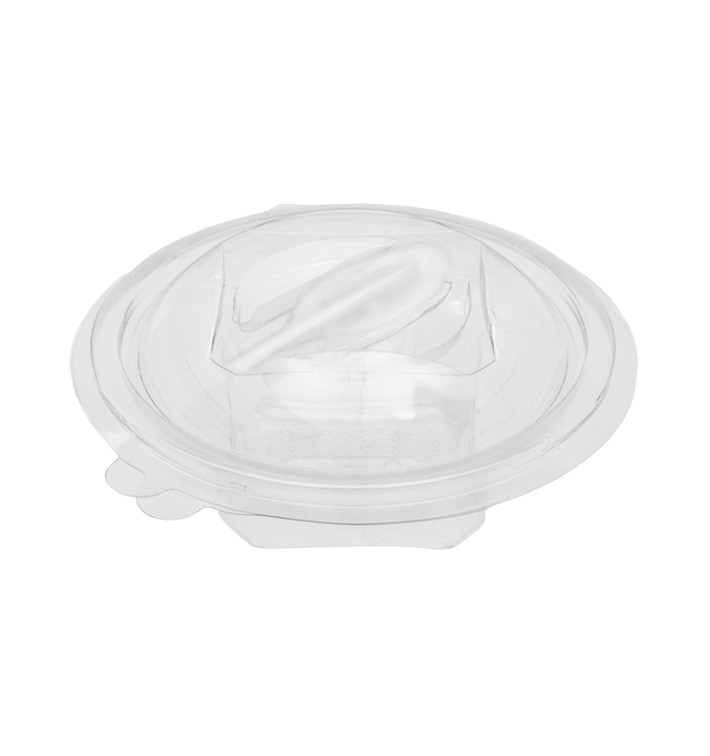 Saladier Rond avec charnière APET et Cuillère 150ml Ø120mm (60 Utés) Saladier Rond avec charnière APET et Cuillère 150ml Ø120mm (60 Utés)