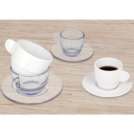 Assiette Sous Tasse Réutilisable SAN pour Tasse “Expresso” Transparent 80ml (6 Utés)