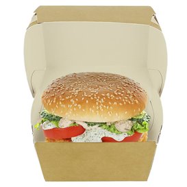 Boîte à Hamburger Carton Kraft Double Fermeture 11x11x7,5cm (450 Utés)