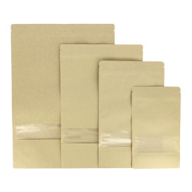 Sac DoyPack Kraft avec fermeture et fenêtre 16+8x26cm (1000 Utés)