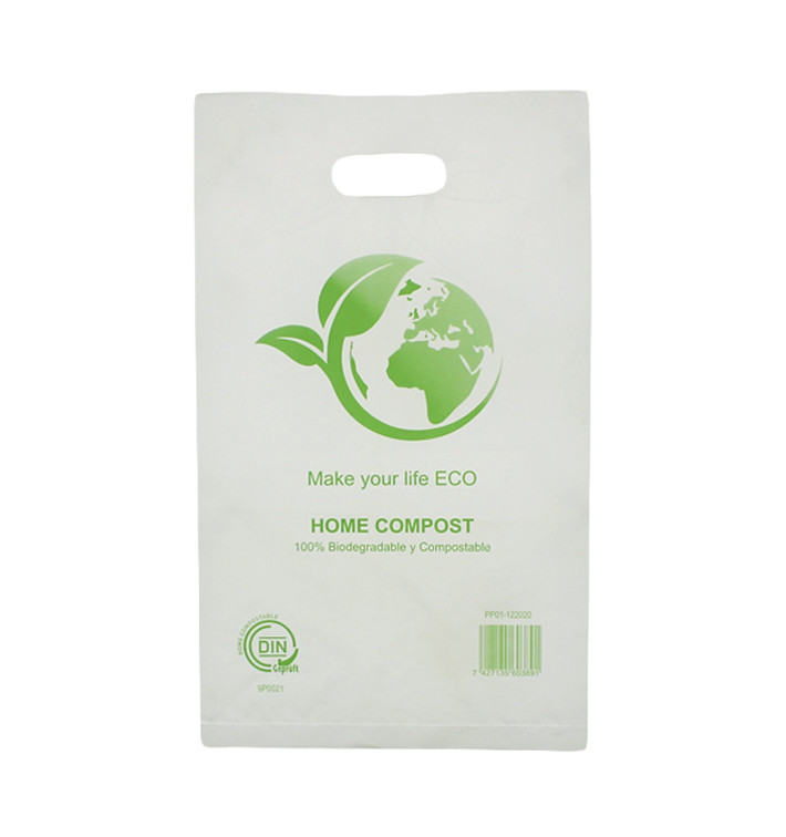 Sac en Plastique avec Anses Découpées Bio Home Compost 20x33 cm (3000 Utés) Sac en Plastique avec Anses Découpées Bio Home Compost 20x33 cm (3000 Utés)