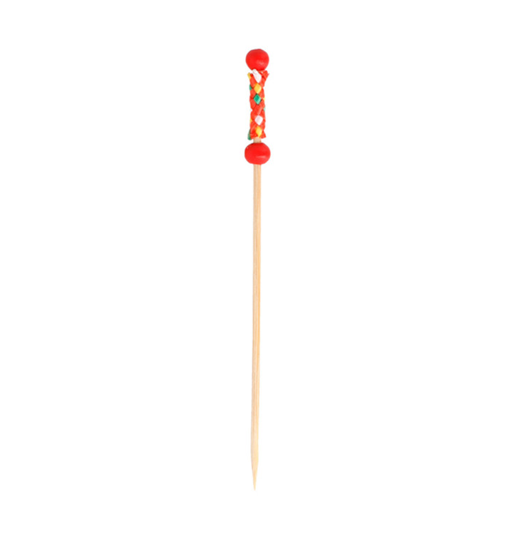 Pique en Bambou Décoré Rouge 120mm (100 Unités) Pique en Bambou Décoré Rouge 120mm (100 Unités)