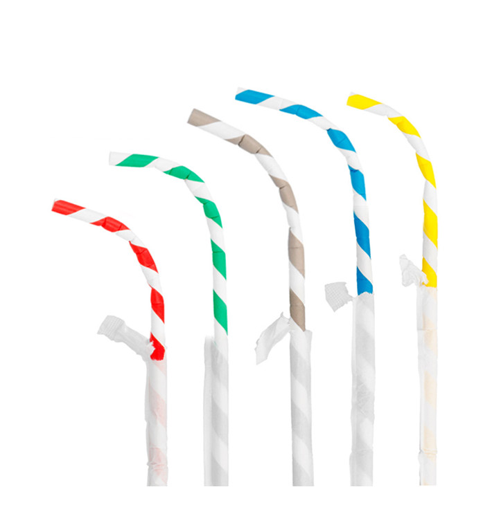Paille Flexible Papier Assortiment Emballé Ø6mm 230mm (250 Utés) Paille Flexible Papier Assortiment Emballé Ø6mm 230mm (250 Utés)