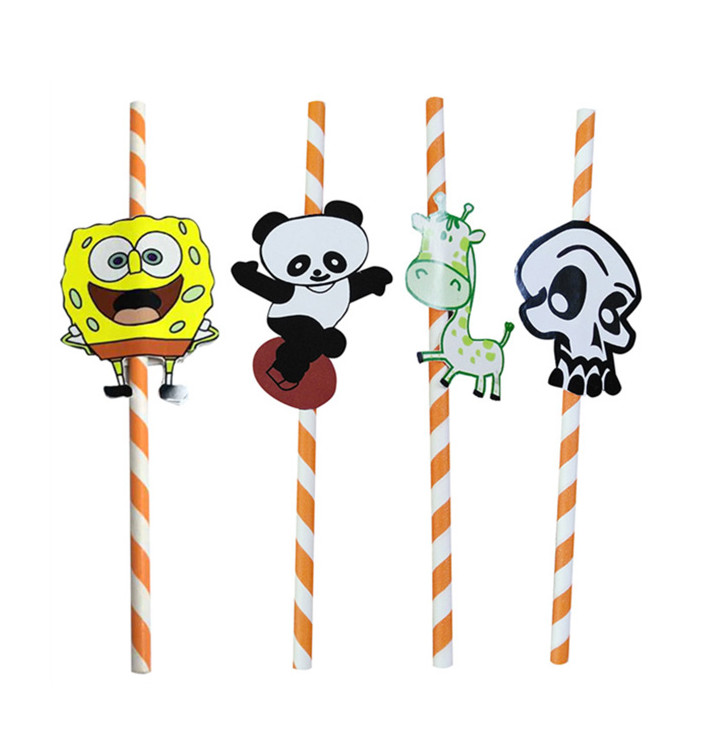Paille en Papier Décorée Animaux Ø6mm 24cm (100 Utés) Paille en Papier Décorée Animaux Ø6mm 24cm (100 Utés)