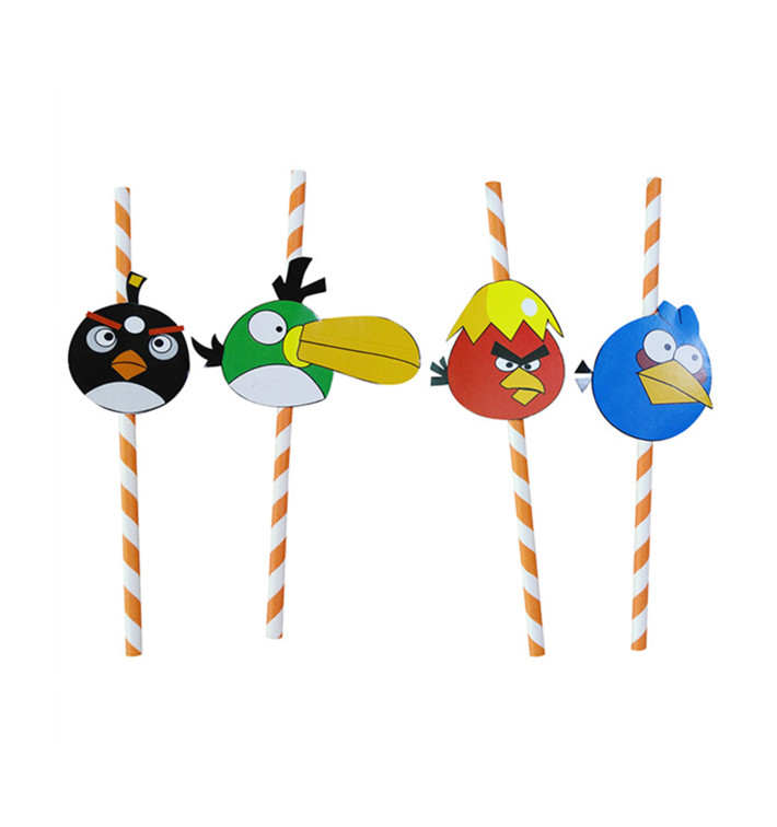 Paille en Papier Décorée Oiseaux Ø6mm 24cm (100 Utés) Paille en Papier Décorée Oiseaux Ø6mm 24cm (100 Utés)