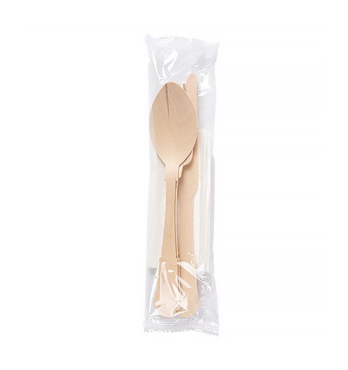 Set de Couverts En Bois et Serviette 20cm (25 Utés) Set de Couverts En Bois et Serviette 20cm (25 Utés)