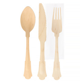 Set de Couverts En Bois et Serviette 20cm (25 Utés)