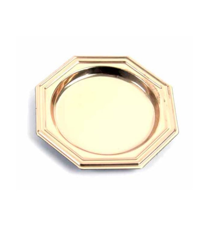 Mini Assiette à Dessert en Plastique Doré Octogonale 8cm Mini Assiette à Dessert en Plastique Doré Octogonale 8cm