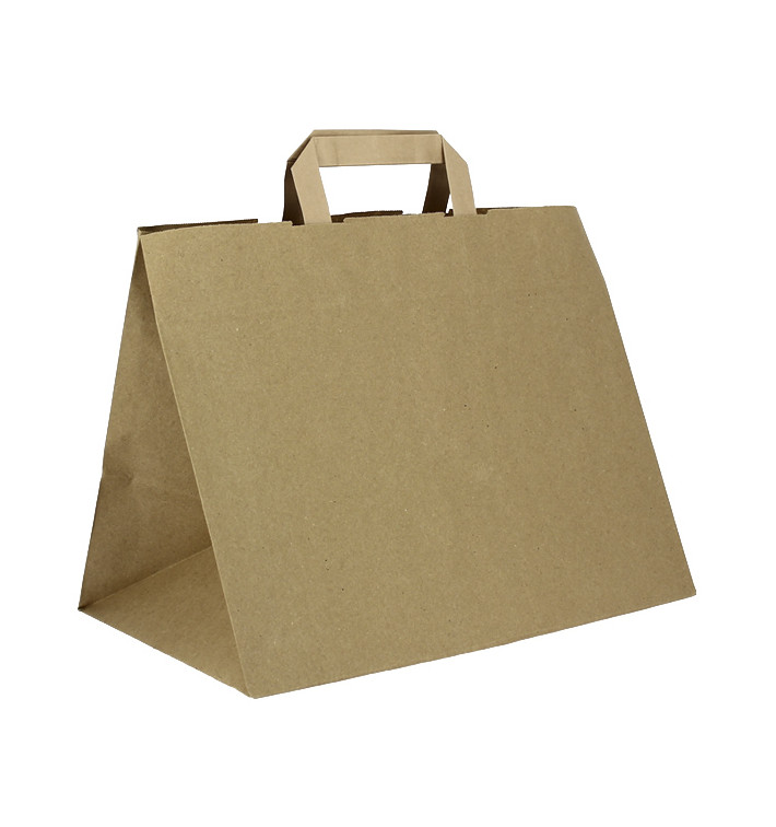 Sacs en Papier Kraft avec Anses Plates 80g/m² 32+21x26cm (50 Unités)