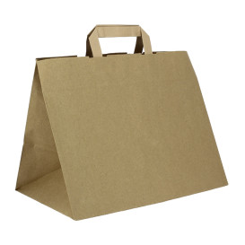 Sacs en Papier Kraft avec Anses Plates 80g/m² 32+21x26cm (250 Unités)