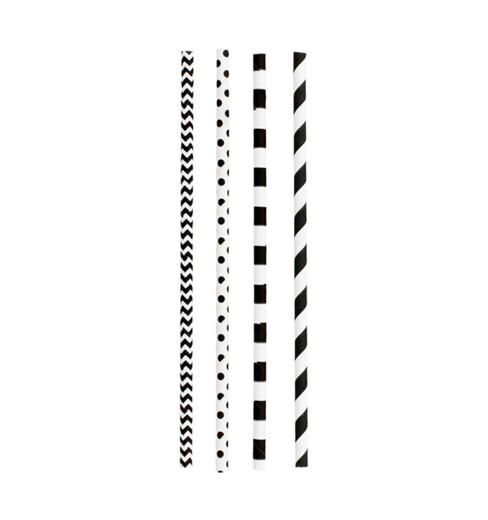 Paille Droite Papier Assortiment Noir Ø6mm 200mm (200 Utés) Paille Droite Papier Assortiment Noir Ø6mm 200mm (200 Utés)