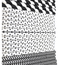 Paille Droite Papier Assortiment Noir Ø6mm 200mm (200 Utés)
