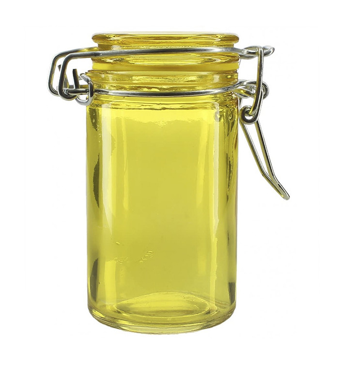 Bocal en Verre Hermétique Jaune 70 ml Ø4,5x8 cm (32 Utés) Bocal en Verre Hermétique Jaune 70 ml Ø4,5x8 cm (32 Utés)
