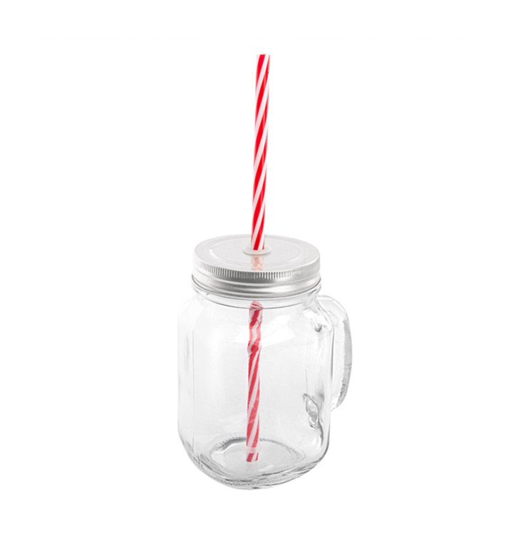 Pichet en Verre Durable avec Couvercle et Paille 450 ml (24 Utés)