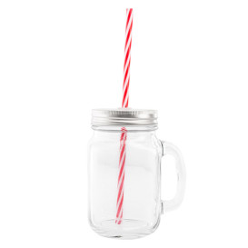 Pichet en Verre avec Couvercle et Paille 450 ml (1 Uté)