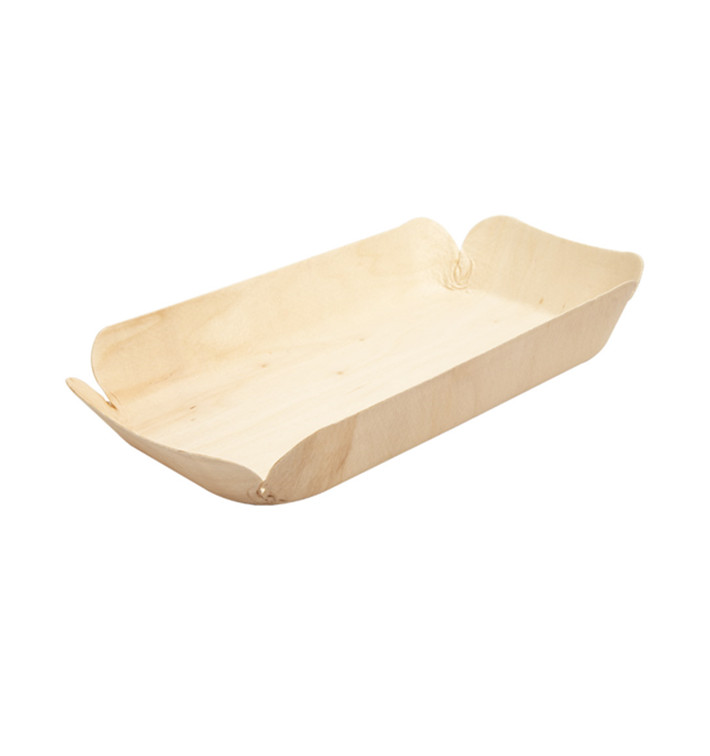 Barquette jetable en bois Rectangulaire 23x11,5x3,4 cm (50 Utés)