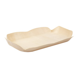 Plateau rectangulaire jetable en bois couleur naturelle 26.5x21.5x2cm - Lot  de 50 - Vaiselle jetable