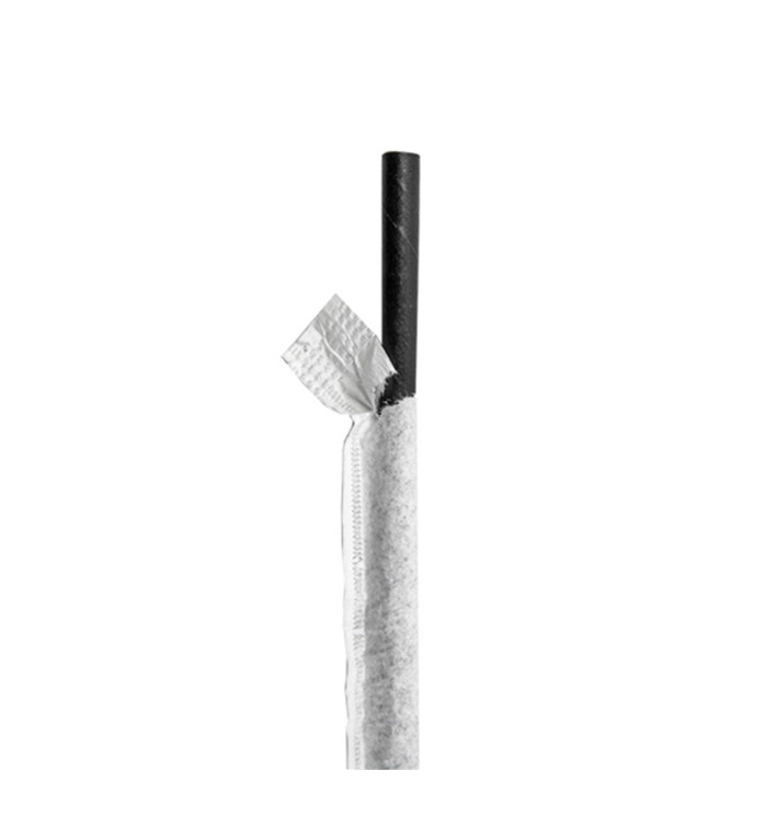 Paille Papier Noir Emballée Blanc Ø6mm 21cm (250 Utés) Paille Papier Noir Emballée Blanc Ø6mm 21cm (250 Utés)