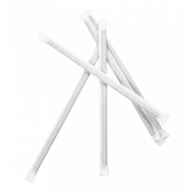 Paille Papier Noir Emballée Blanc Ø6mm 21cm (250 Utés)