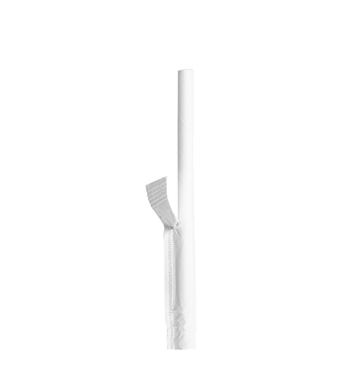 Paille Papier Blanc Emballée Blanc Ø6mm 21cm (6000 Utés) Paille Papier Blanc Emballée Blanc Ø6mm 21cm (6000 Utés)