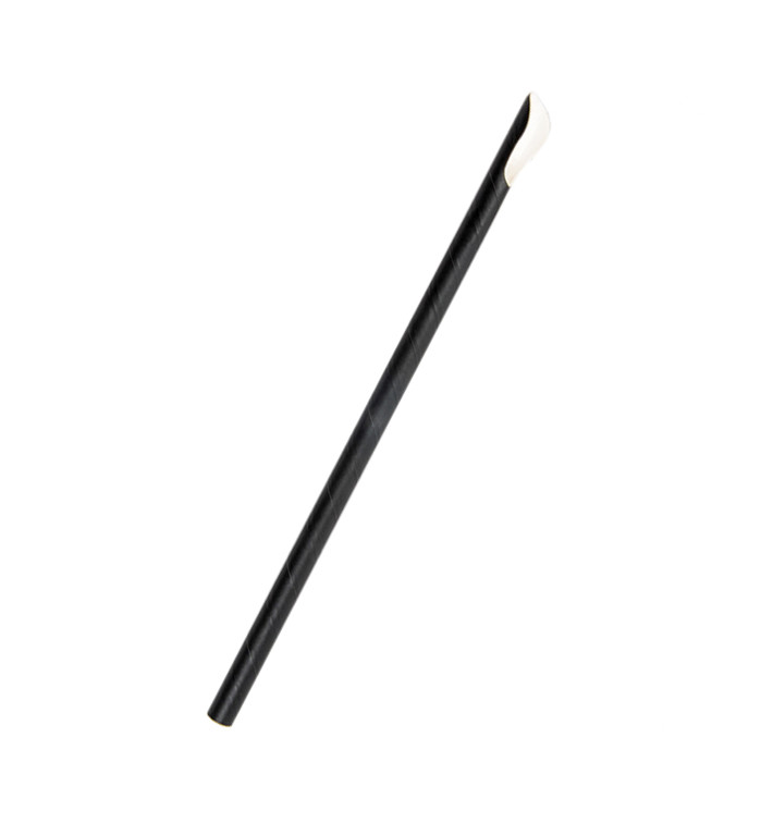 Paille Cuillère Papier Noir Ø8mm 21cm (5000 Utés) Paille Cuillère Papier Noir Ø8mm 21cm (5000 Utés)
