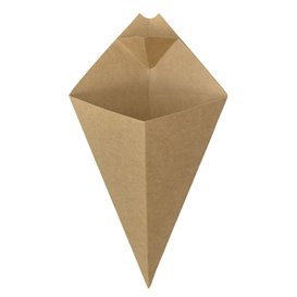 Cornet Carton Kraft avec Compartiment Sauce 220mm 100g (1600 Utés)