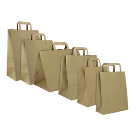 Sacs en Papier Kraft avec Anses Plates 80g/m² 32+21x26cm (50 Unités)