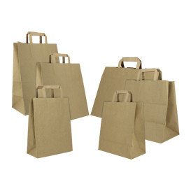 Sacs en Papier Kraft avec Anses Plates 80g/m² 32+21x26cm (50 Unités)